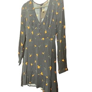 Navy Floral Ruffled Long-sleeve Baby Doll Dress